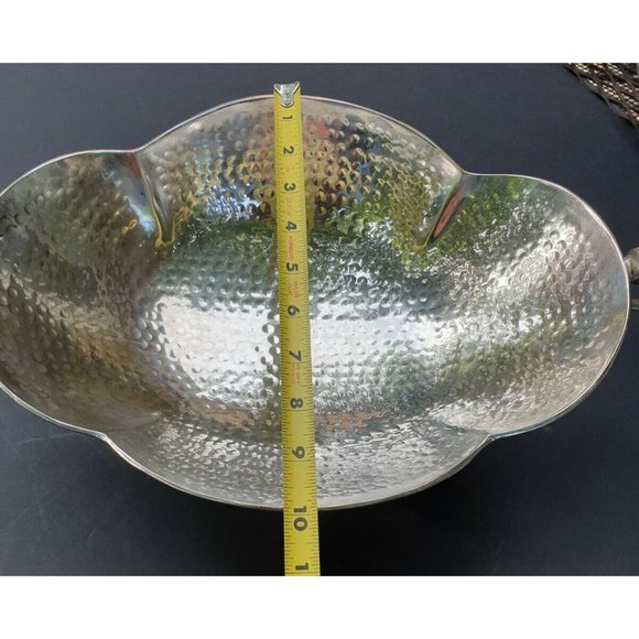 Aluminum Bowl Hammered Pedestal Serpent Handles Buffet Serving Platter - Picture 11 of 12